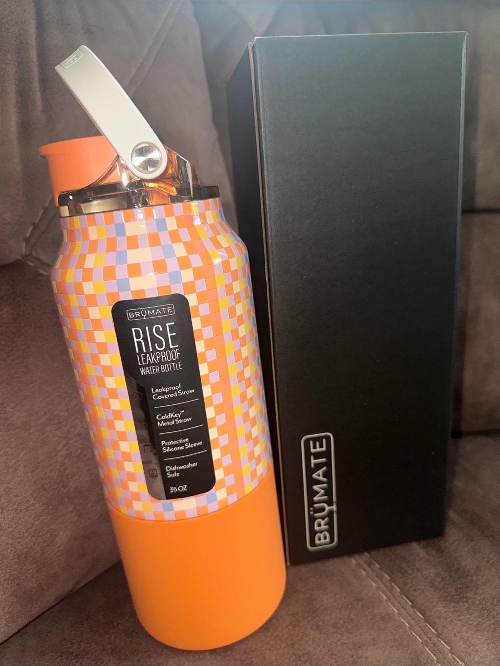 Brumate Rise Leakproof 35oz Water Bottle - Orange Checked
